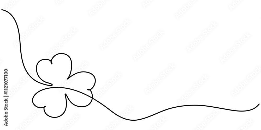 Three leaves clover in one continuous line drawing vector illustration. Pro vector, Continuous linear drawing of clover leaves. One line drawing background. Vector illustration. Linear drawing image. 