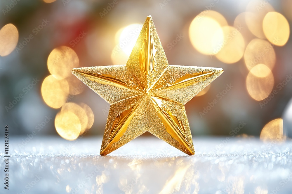 bright star ornament in shimmering gold centered on smooth white surface glowing softly with radiant charm and copy bright star ornament in shimmering gold centered on smooth white surface glowing softly with radiant charm and copy