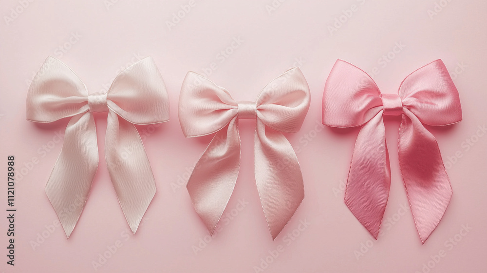 White and pink satin bows arranged on a pastel pink background. White and pink satin bows arranged on a pastel pink background.