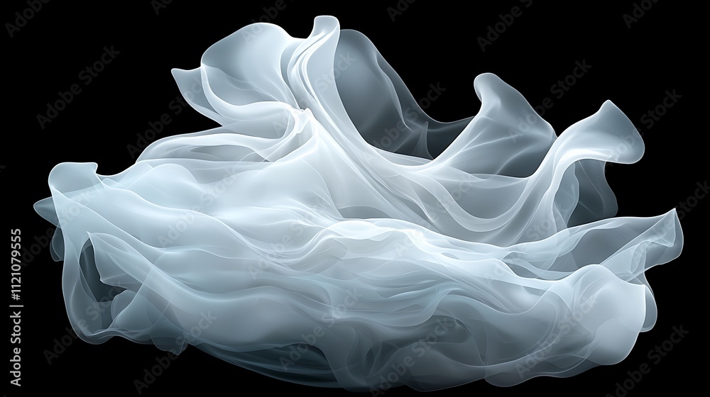 Fototapeta premium Visual serenity graceful translucent fabric against a minimalist black aerial view