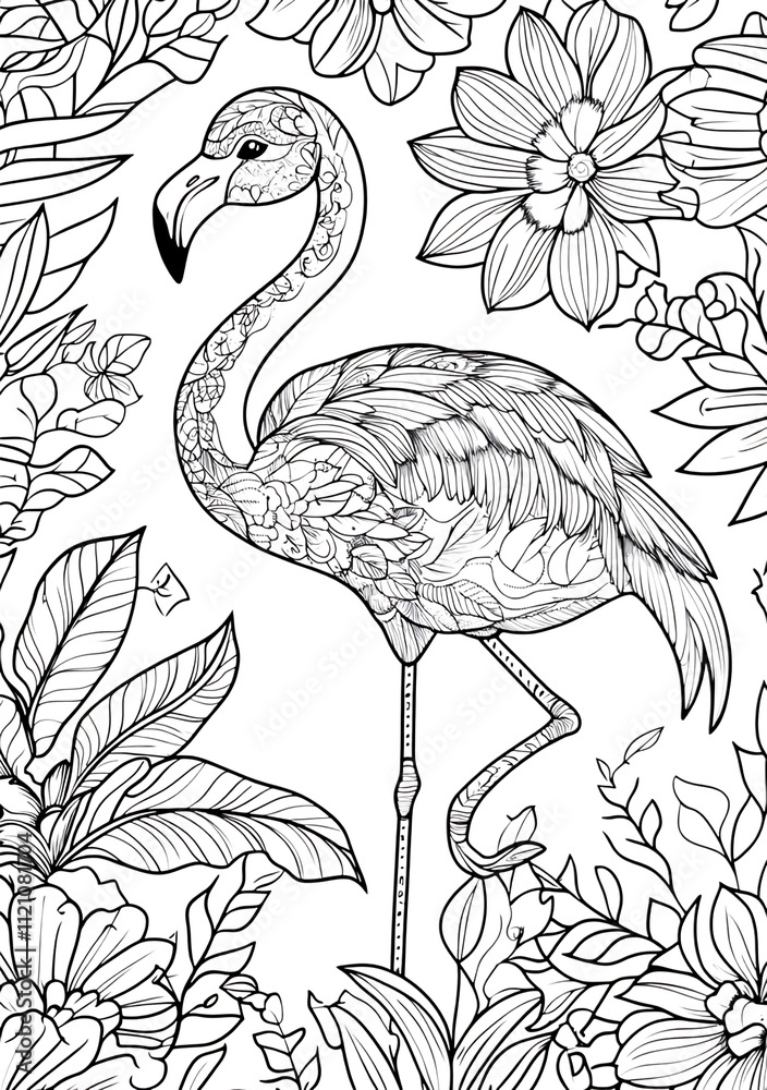 Fototapeta premium Monochrome flamingo illustration