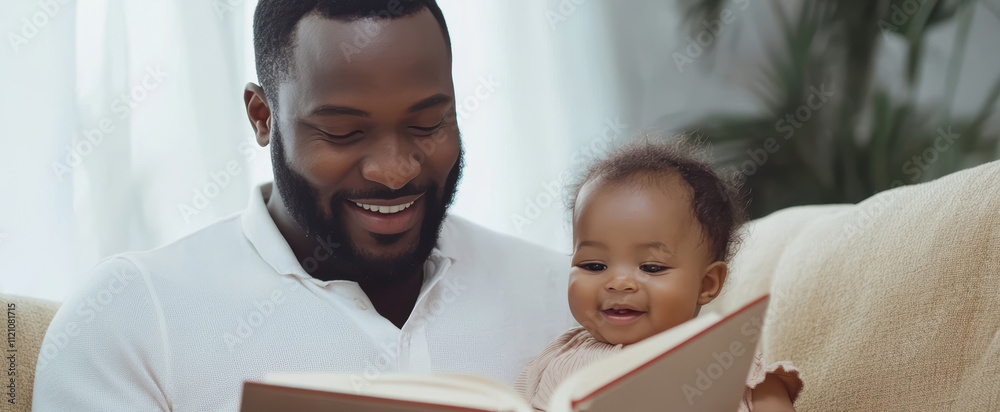 Happy father relax and read book with baby time together at home. parent sit on sofa with daughter and reading a story. learn development, childcare, laughing, education, storytelling, practice. Happy father relax and read book with baby time together at home. parent sit on sofa with daughter and reading a story. learn development, childcare, laughing, education, storytelling, practice.