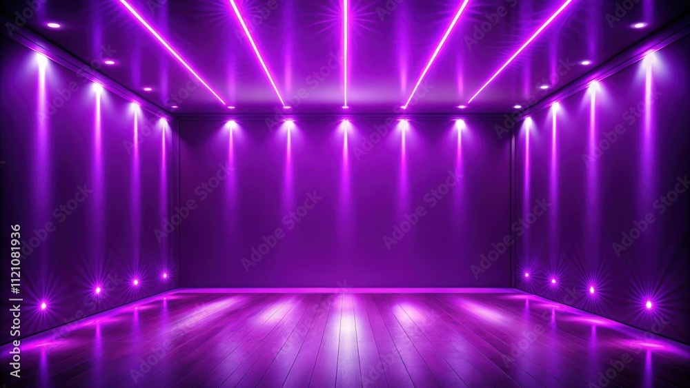 Abstract purple background with neon glow in an empty room illuminated by spotlights , purple, abstract, background Abstract purple background with neon glow in an empty room illuminated by spotlights , purple, abstract, background