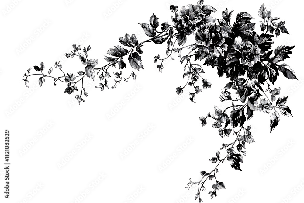 Black and white floral illustration, perfect for design projects. Black and white floral illustration, perfect for design projects.