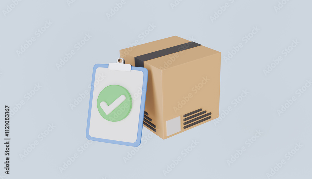 Paper parcel package boxes with clipboard and check list, online order tracking, delivery home and office Paper parcel package boxes with clipboard and check list, online order tracking, delivery home and office