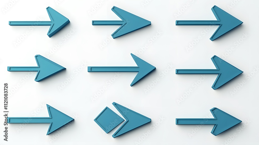 A collection of sleek and modern arrow symbols pointing in multiple directions, representing business growth and strategy. White background. No shadow A collection of sleek and modern arrow symbols pointing in multiple directions, representing business growth and strategy. White background. No shadow