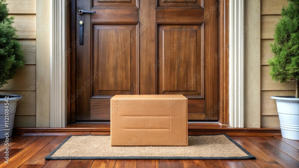 Package delivery at wooden door with welcome mat , packages, delivery, welcome mat, residence, front door, wooden, entrance, shipping Package delivery at wooden door with welcome mat , packages, delivery, welcome mat, residence, front door, wooden, entrance, shipping