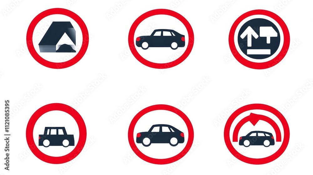 A collection of advanced warning signs for tunnels, with icons depicting cars entering tunnels. White background. No shadow A collection of advanced warning signs for tunnels, with icons depicting cars entering tunnels. White background. No shadow
