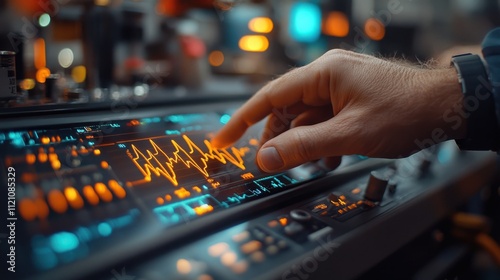 Innovative sound engineering techniques studio environment visual content modern technology close-up view audio analysis