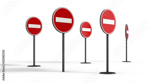 A sleek grouping of passing zone signs, indicating safe overtaking distances. White background. No shadow
