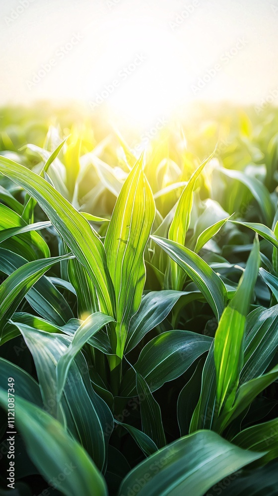 Obraz premium A detailed shot of morning sunlight passing through leaves, emphasizing their role in oxygen production and energy exchange