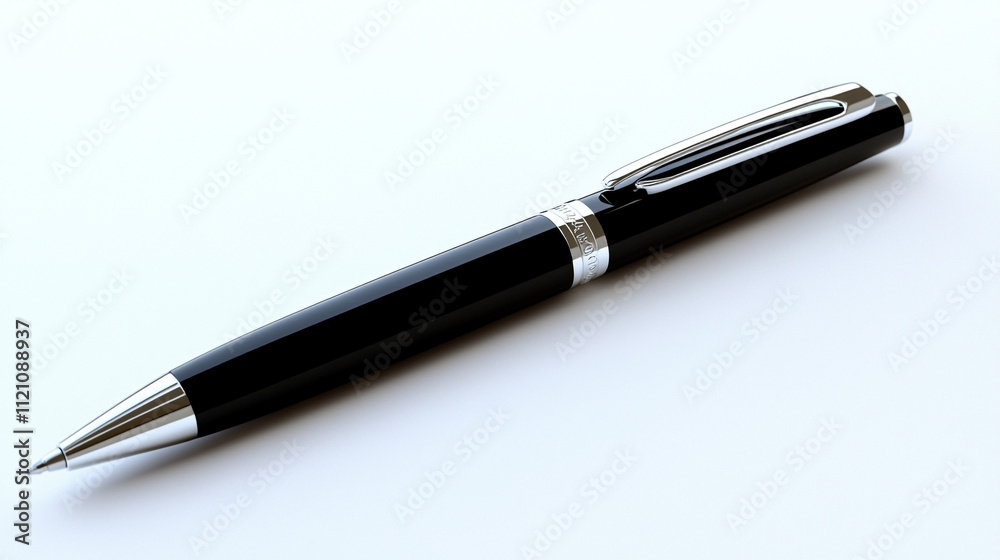Elegant Black Ballpoint Pen on White Background Elegant Black Ballpoint Pen on White Background
