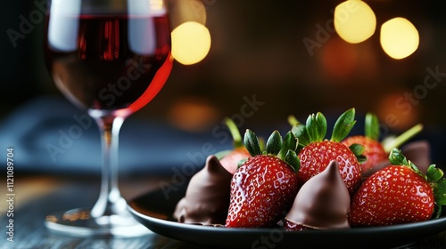 Chocolate-covered strawberries and red wine.