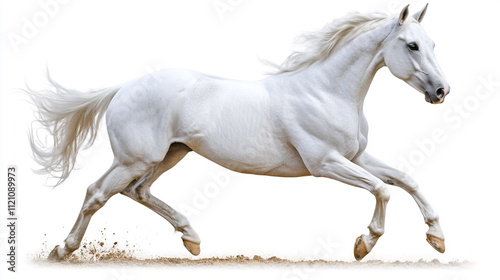 Majestic White Horse Galloping  Isolated on White Background
