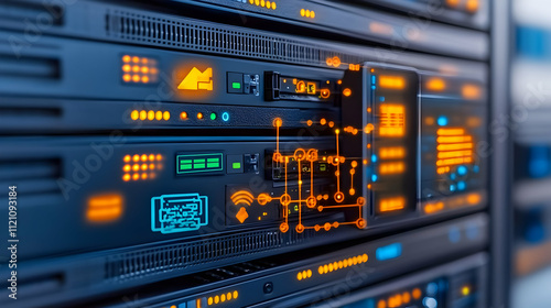 Wallpaper Mural Bokeh effects and bright orange and yellow lights in an abstract close-up of a server rack with data storage lights, representing contemporary digital infrastructure and data technology Torontodigital.ca