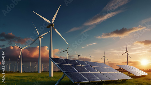 wind turbine and solar panels