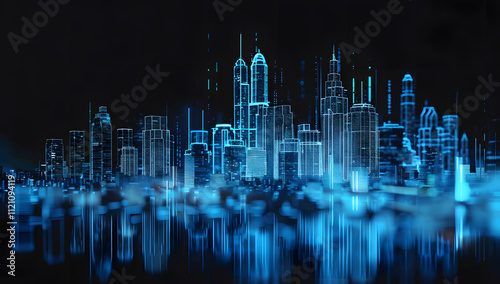 A city skyline made of blue digital lines representi 1720931733 2 photo