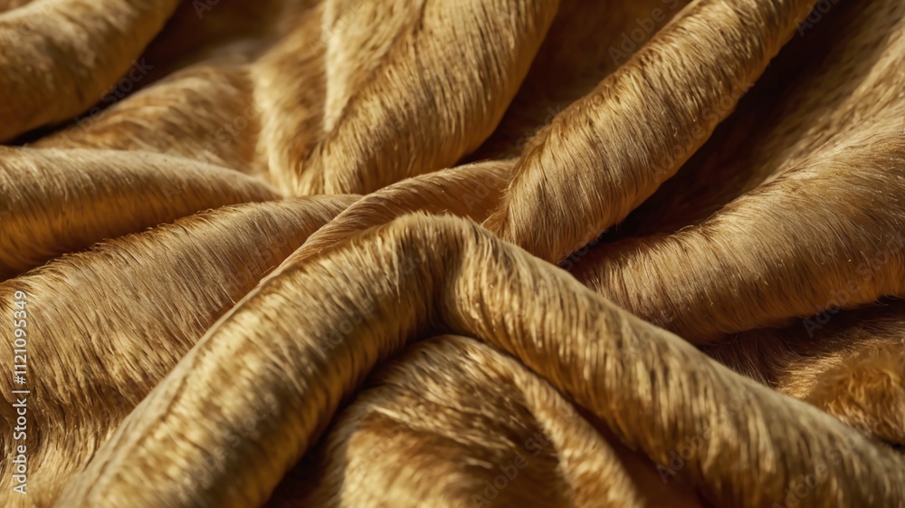 A close-up shot showcasing the texture of a soft, golden furry fabric. The folds and wrinkles create an abstract pattern. A close-up shot showcasing the texture of a soft, golden furry fabric. The folds and wrinkles create an abstract pattern.