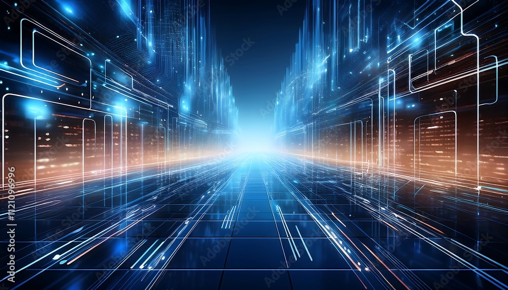 Futuristic digital corridor with glowing lines. Futuristic digital corridor with glowing lines.