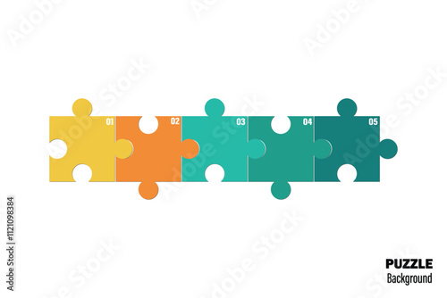 Five pieces puzzle infographic. Puzzle pieces vector set. Puzzle jigsaw on white background. Set of puzzle pieces. Vector illustration