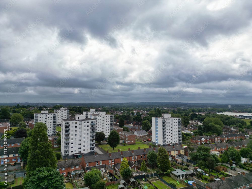 Obraz premium High Angle View of Industrial Estate of Walsall City West Midlands, England, Great Britain. Aerial Footage Was Captured with Drone's Camera on July 3rd, 2024