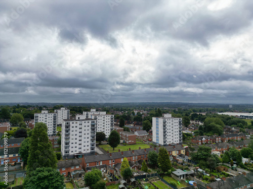 High Angle View of Industrial Estate of Walsall City West Midlands, England, Great Britain. Aerial Footage Was Captured with Drone's Camera on July 3rd, 2024