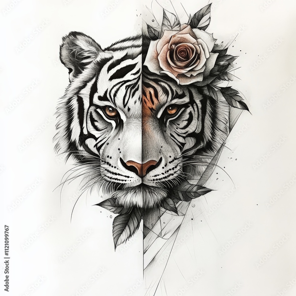 Fototapeta tiger, animal, wildlife, wild, nature, head, feline, mammal, predator, zoo, black, white, face, big, fur, wildcat, carnivore, bengal, stripes, siberian, eyes, striped, danger, portrait