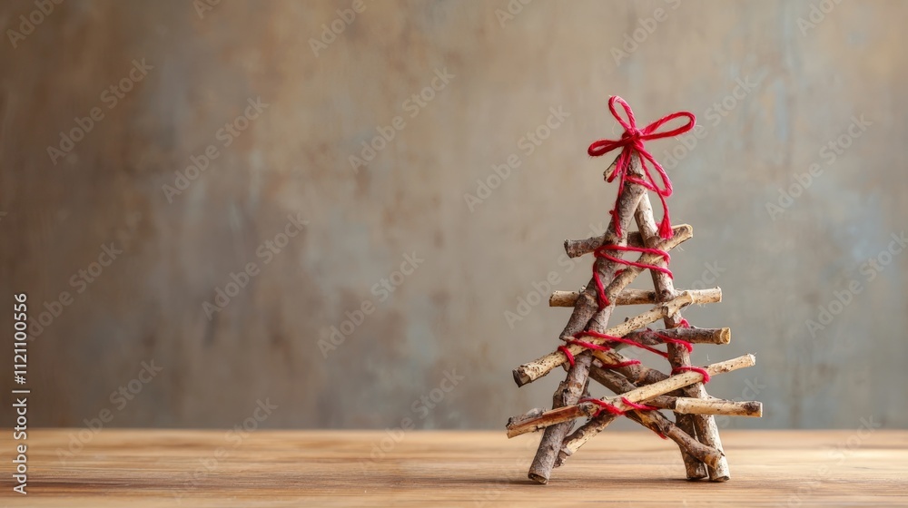 a small rustic christmas tree made out of tree twigs