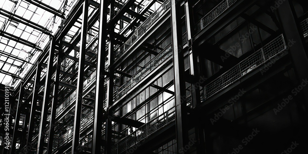 A dramatic shot of a building skeleton made of steel, highlighting the framework of modern architecture. A dramatic shot of a building skeleton made of steel, highlighting the framework of modern architecture.