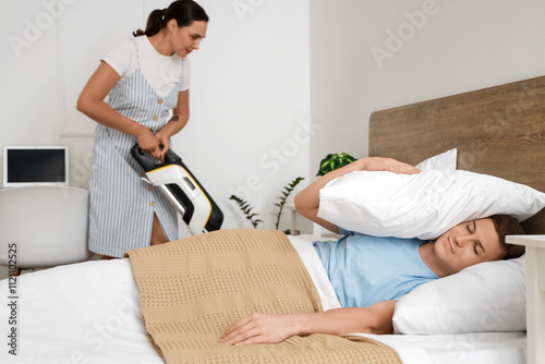 Lazy husband sleeping while...