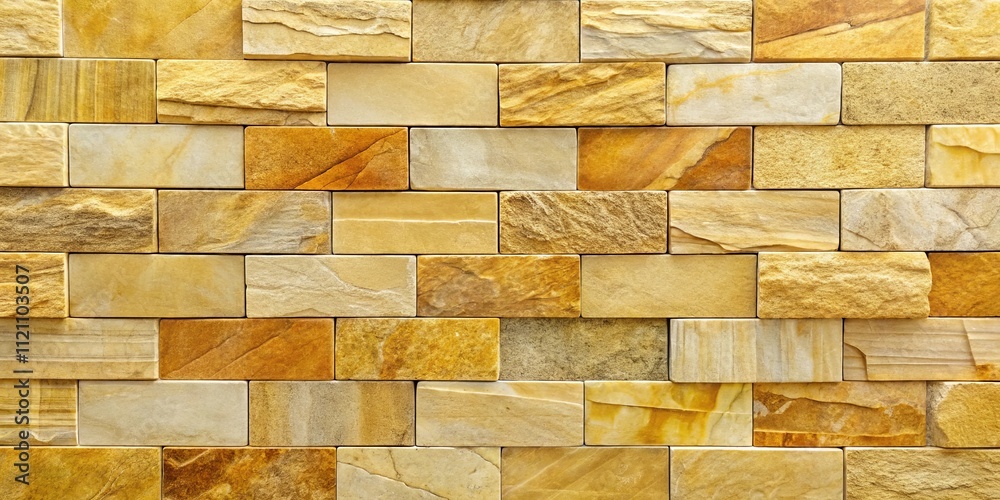 Obraz premium Warm-toned sandstone brick wall texture, ideal for interior or exterior design projects featuring a natural stone aesthetic