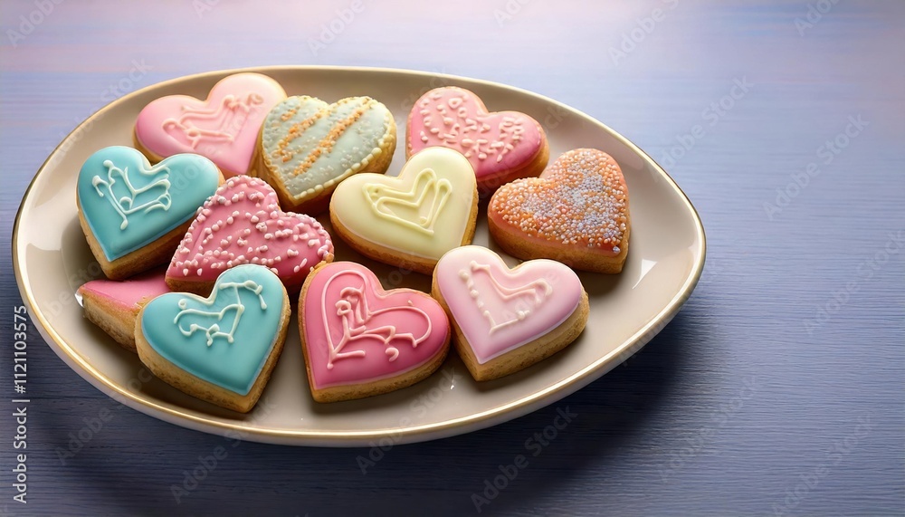 Fototapeta premium Adorable 3D rendering of a heart-shaped cookie with cute design, perfect for Valentine's Day or bakery themes