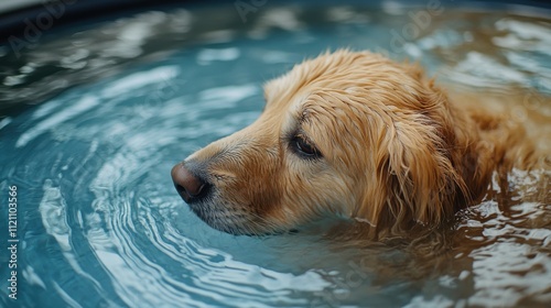 Golden Retriever Dog Swimming Pool Water Summer Fun Canine photo