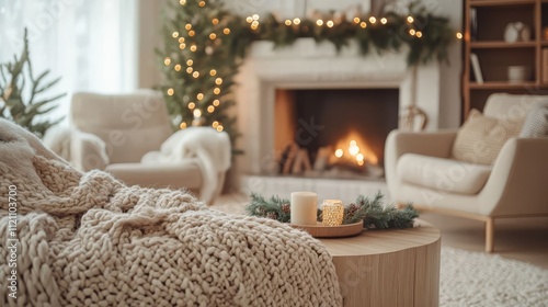 Cozy living room with decorations.