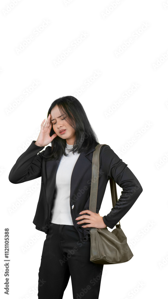 Stressed businesswoman with a headache, isolated on white background Stressed businesswoman with a headache, isolated on white background