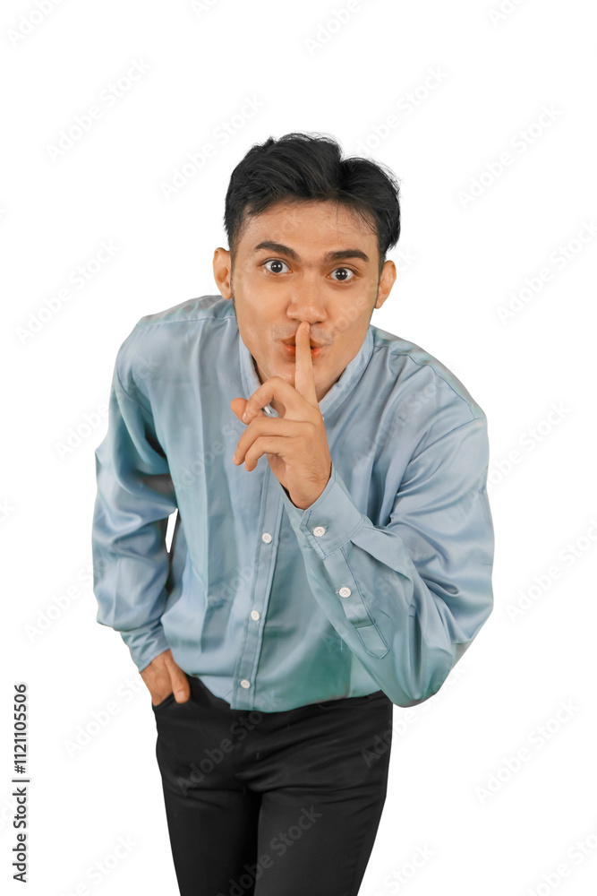 Man Gesturing Silence with Finger on Lips Man Gesturing Silence with Finger on Lips
