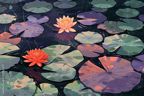 water lilies illustration (generative AI)