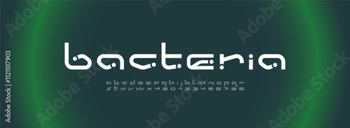 Technical wide future font, digital cyber alphabet, letters A, B, C, D, E, F, G, H, I, J, K, L, M, N, O, P, Q, R, S, T, U, V, W, X, Y, Z and numerals 0, 1, 2, 3, 4, 5, 6, 7, 8, 9
