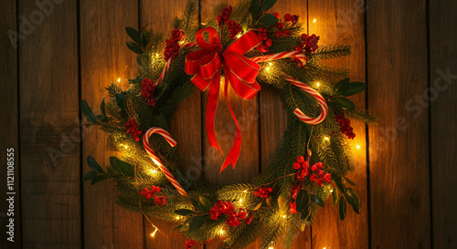 Festive wreath with bright ...