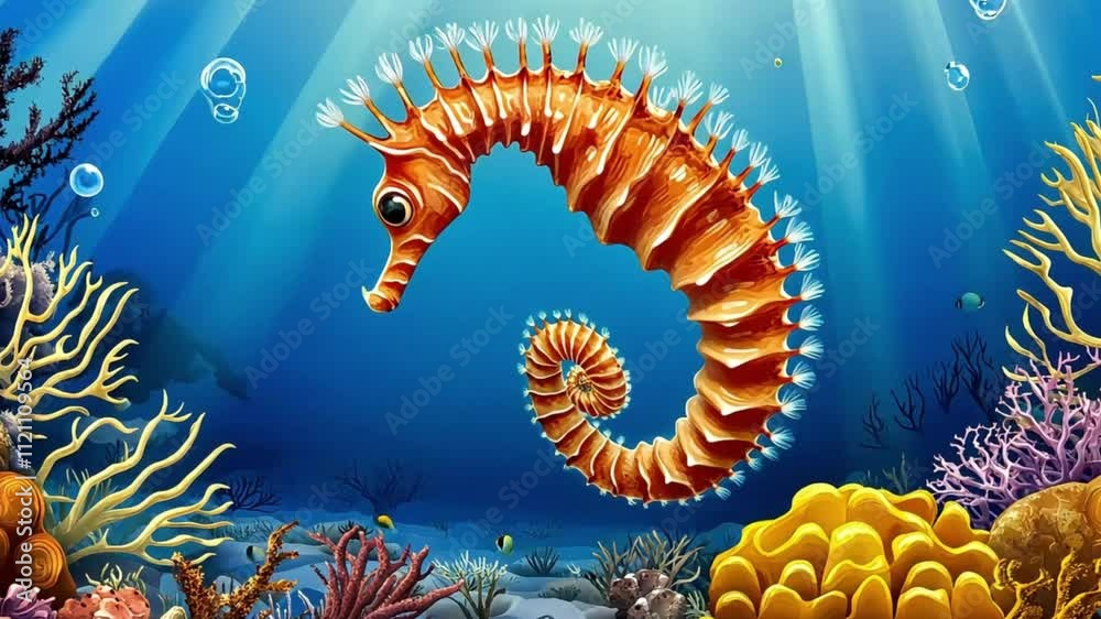 A stunning high quality vector graphic showcasing the tranquil beauty of an underwater scene, with graceful seahorses gliding among meticulously detailed coral reefs A stunning high quality vector graphic showcasing the tranquil beauty of an underwater scene, with graceful seahorses gliding among meticulously detailed coral reefs