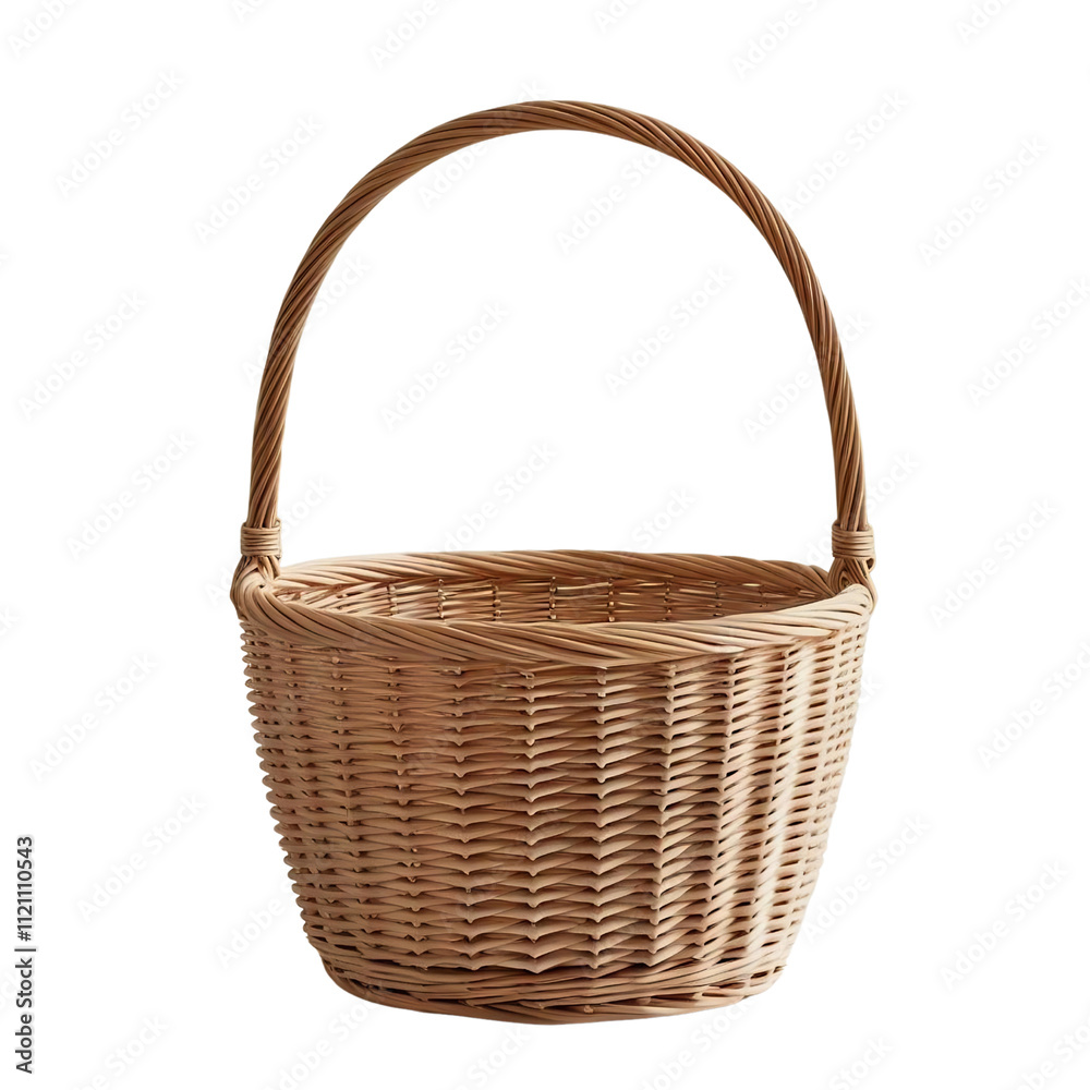 Empty Woven Wicker Basket with Transparent Background Empty Woven Wicker Basket with Transparent Background