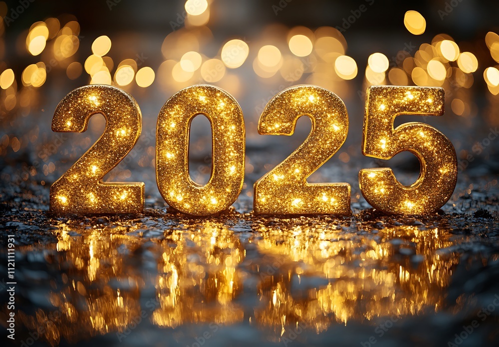 Number 'Happy New Year 2025' with Lights on It. Number 'Happy New Year 2025' with Lights on It.