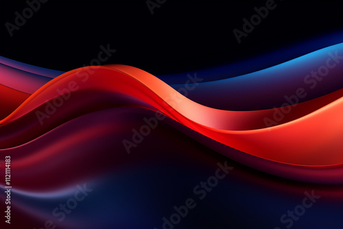 3D render of abstract, smooth, and flowing red and orange waves with a gradient of blue highlights.