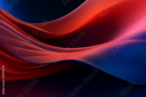 3D render of abstract, smooth, and flowing red and orange waves with a gradient of blue highlights.