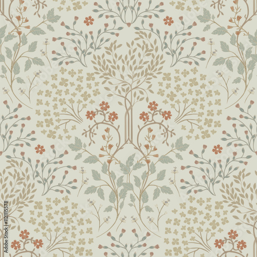 Light seamless pattern. Contoured stylized plants. Modern design.