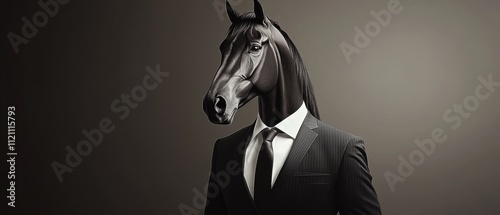 Powerful Black Horse in Suit, Business Concept Stock Photo photo