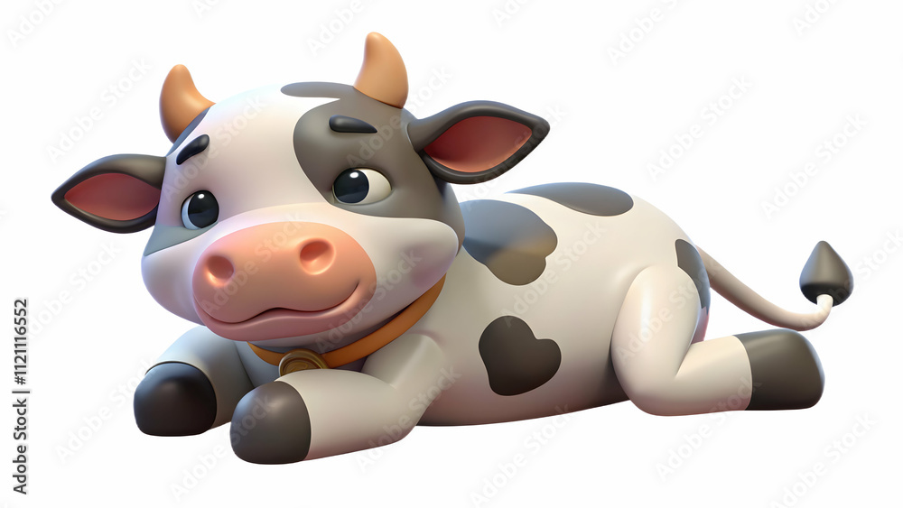 Animal A 3D cute cow mascot lying on its stomach, resting its head on its hooves, with a dreamy expression, isolated on a white background (2) Animal A 3D cute cow mascot lying on its stomach, resting its head on its hooves, with a dreamy expression, isolated on a white background (2)