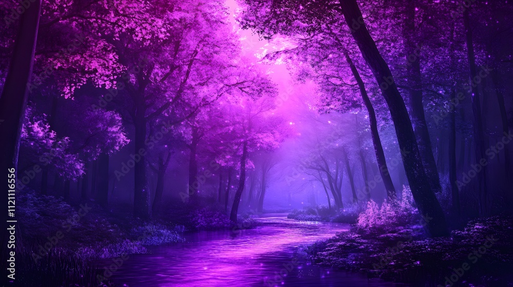 Obraz premium purple and pink enchanted forest with dark trees