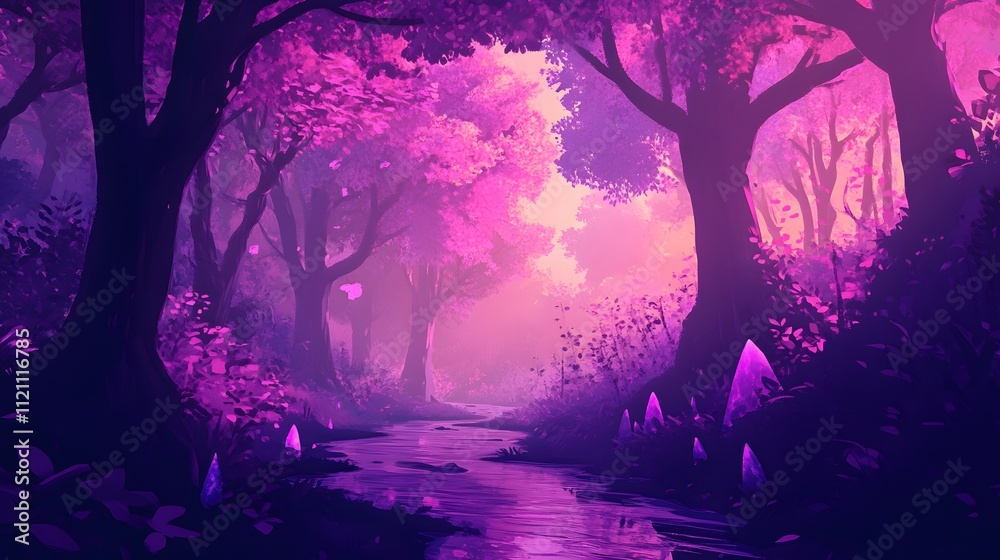 purple and pink enchanted forest with dark trees purple and pink enchanted forest with dark trees