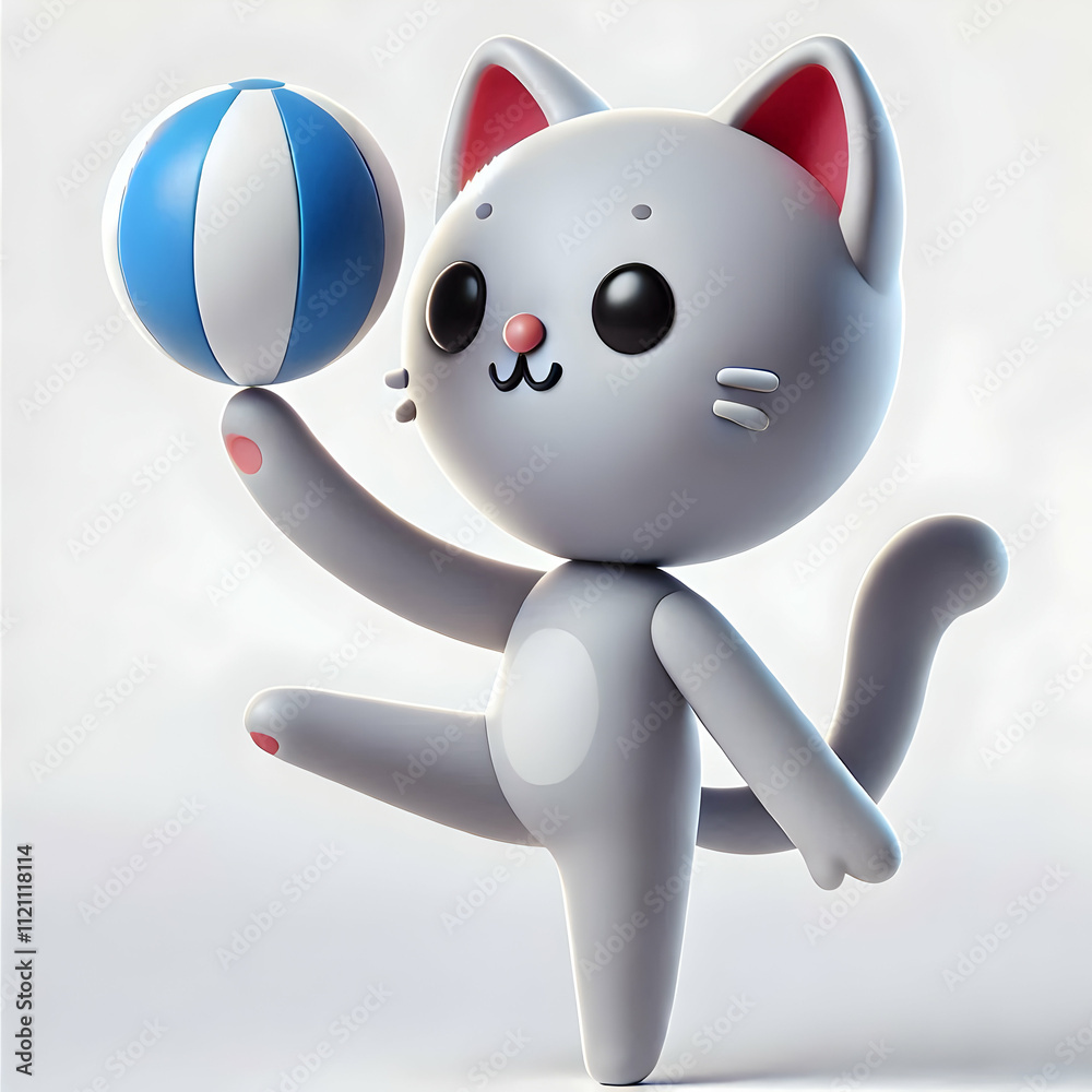 Animal A 3D cute cat mascot standing on one leg, balancing a ball on its nose with a focused expression, isolated on a white background (3) Animal A 3D cute cat mascot standing on one leg, balancing a ball on its nose with a focused expression, isolated on a white background (3)